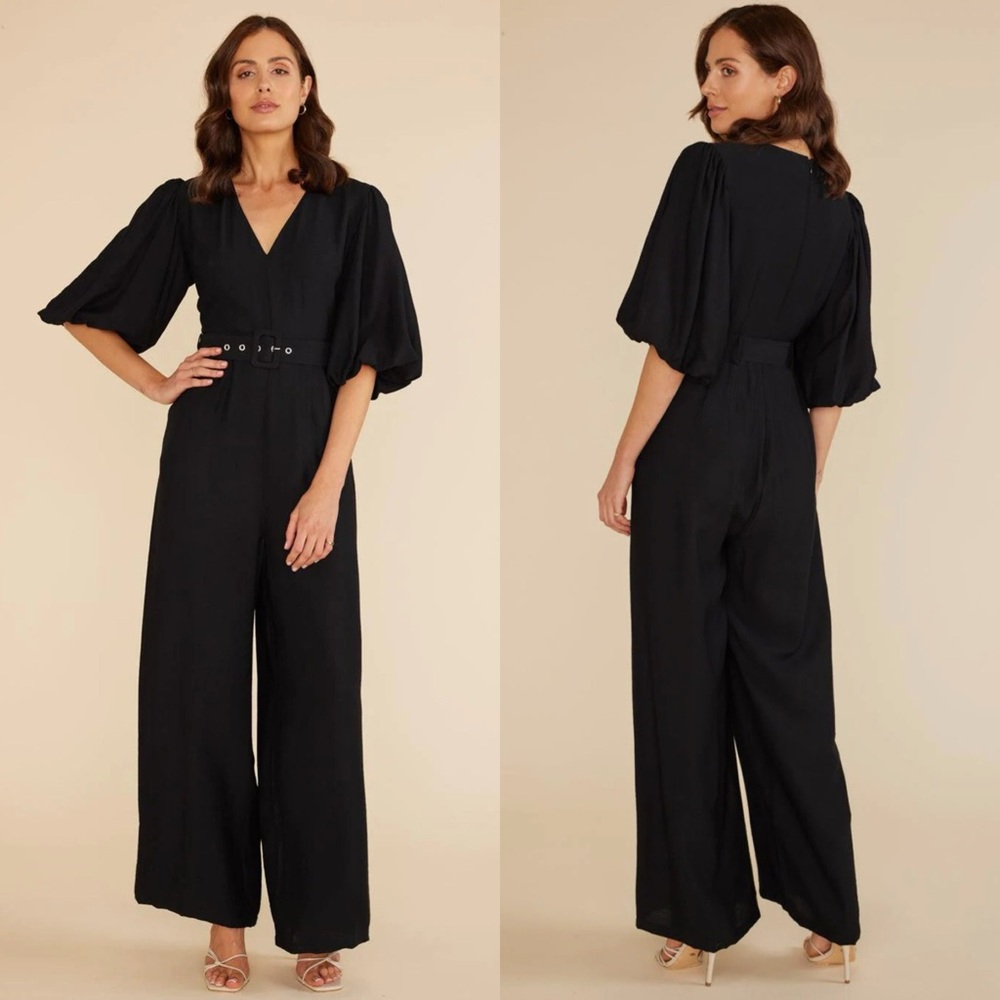 MINKPINK Black V-Neck Wide Leg Jumpsuit with Belt
